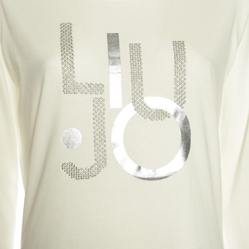 LIU•JO: T-shirt avorio con maxi logo