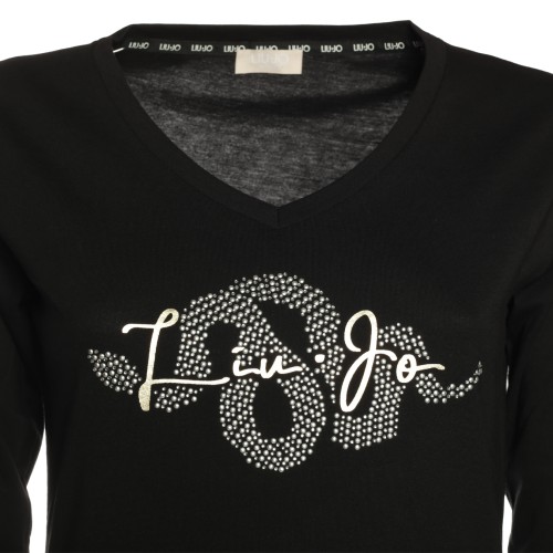 LIU•JO: T-shirt nera con strass